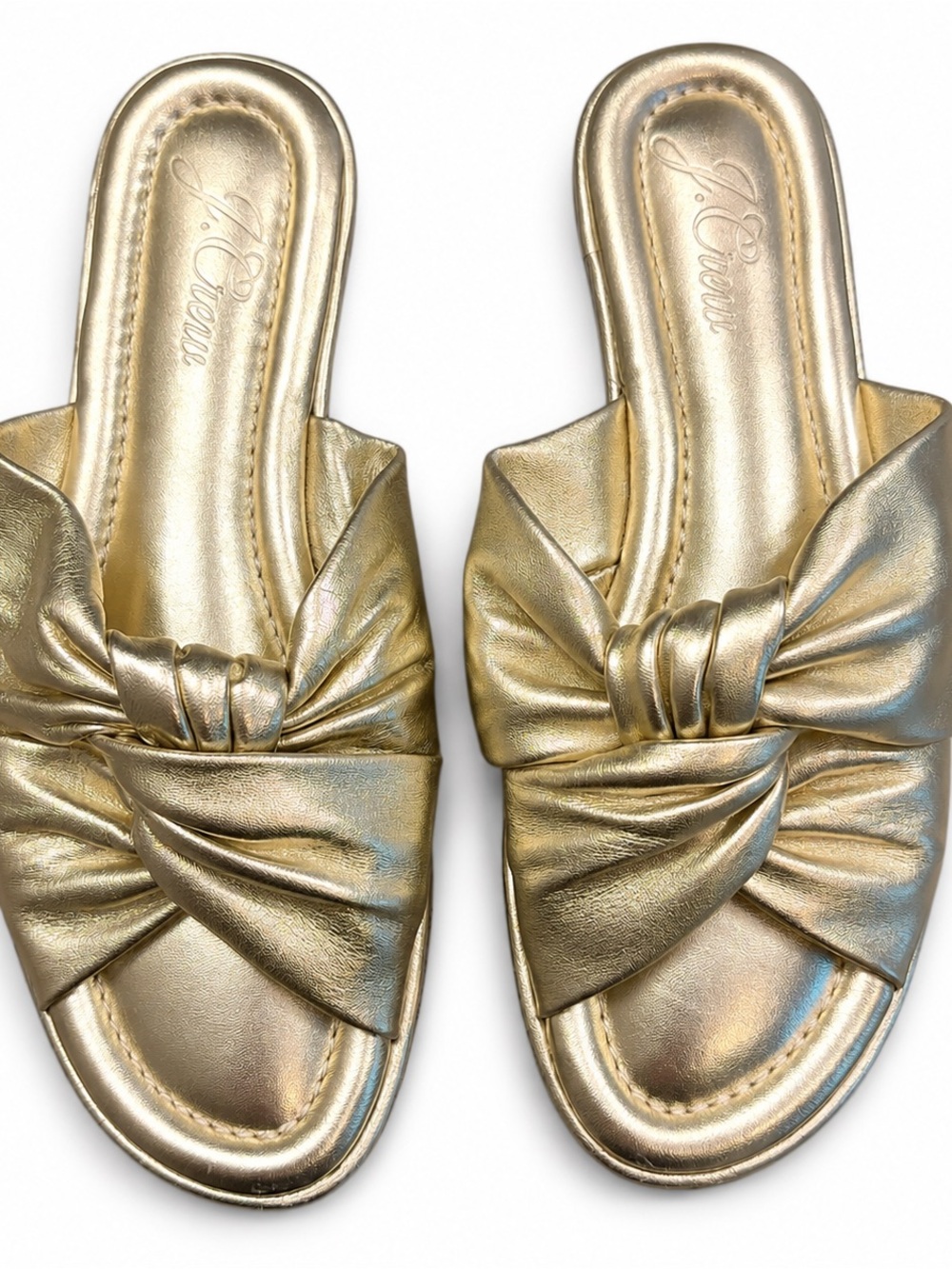 J. Crew Metallic Gold Knotted Slide Mules Size 8
